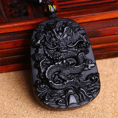 Natural Black Obsidian Dragon Pendant
